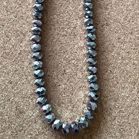 crystal SILVER FACETED BEADS WOMAN HAND MADE NECKLACE - Picture 2 of 13